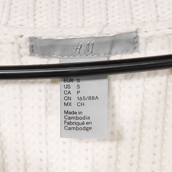 H&M Women's Sweater Ivory Rib Open Knit Top Stretch Blouse Pullover Size Small - Picture 3 of 8